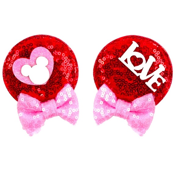 Valentines Day Minnie Ears Hair Clips for Girls - Picture 1 of 5